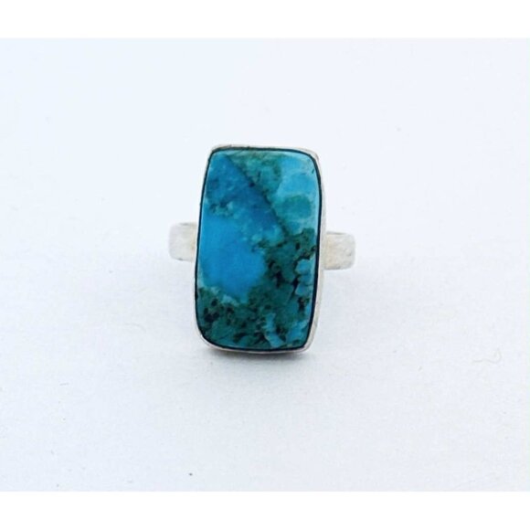 Estate Sterling Silver 925 Ring Size 7, Rectangular Turquoise Gemstone Statement - Picture 1 of 13